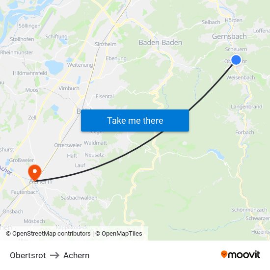 Obertsrot to Achern map