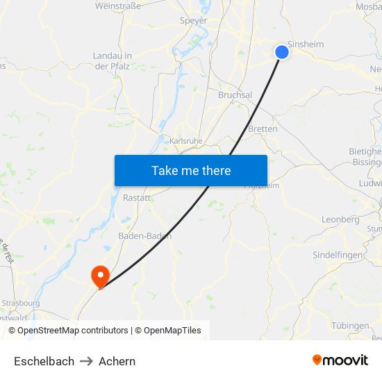 Eschelbach to Achern map