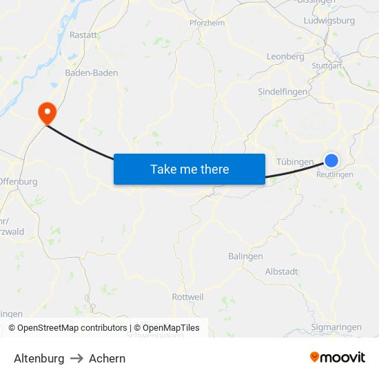 Altenburg to Achern map