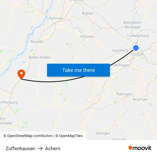 Zuffenhausen to Achern map