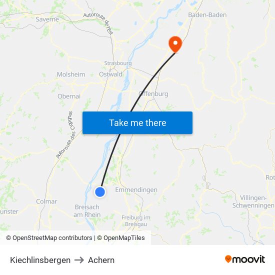 Kiechlinsbergen to Achern map