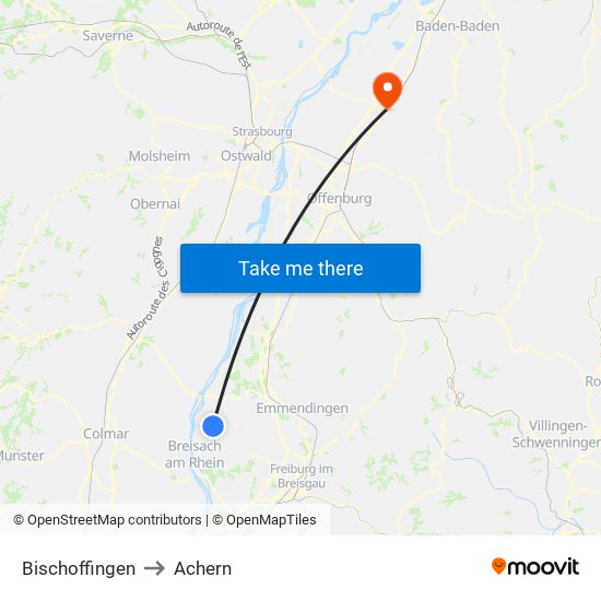 Bischoffingen to Achern map