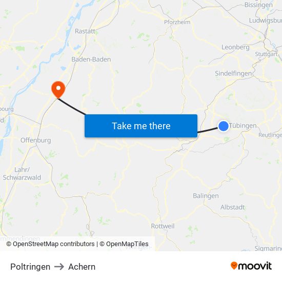 Poltringen to Achern map