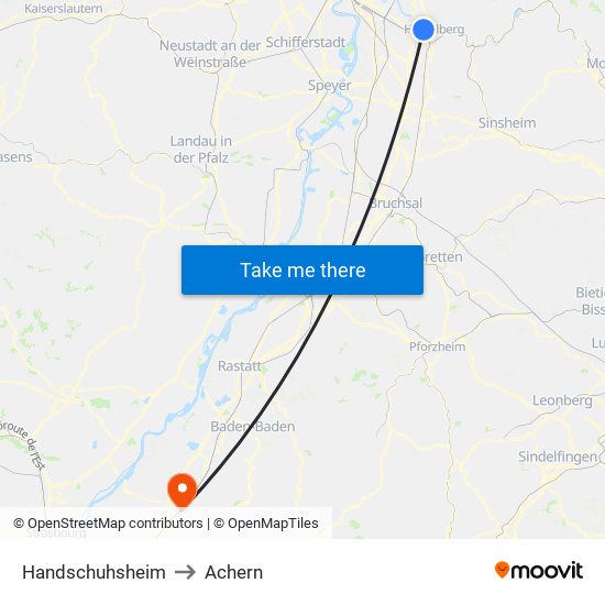 Handschuhsheim to Achern map