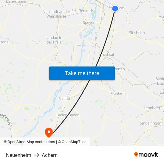 Neuenheim to Achern map