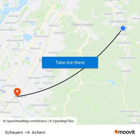 Scheuern to Achern map