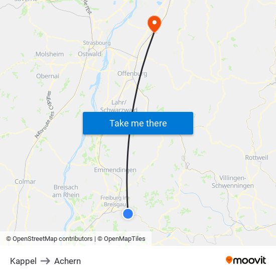 Kappel to Achern map
