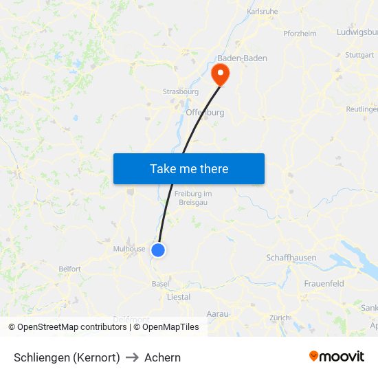 Schliengen (Kernort) to Achern map