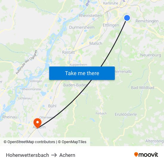 Hohenwettersbach to Achern map