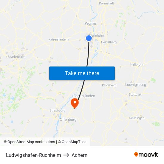 Ludwigshafen-Ruchheim to Achern map