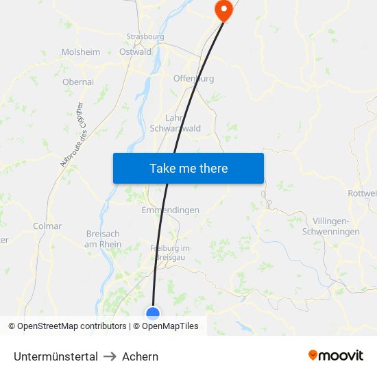 Untermünstertal to Achern map