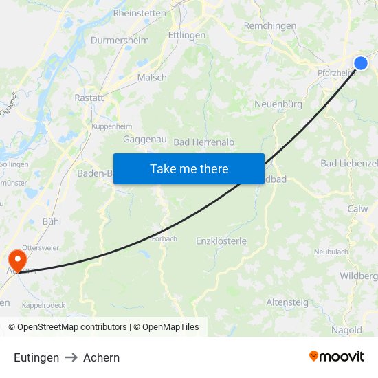 Eutingen to Achern map