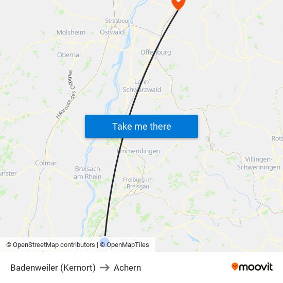 Badenweiler (Kernort) to Achern map