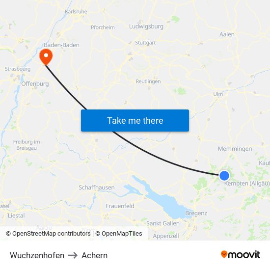 Wuchzenhofen to Achern map