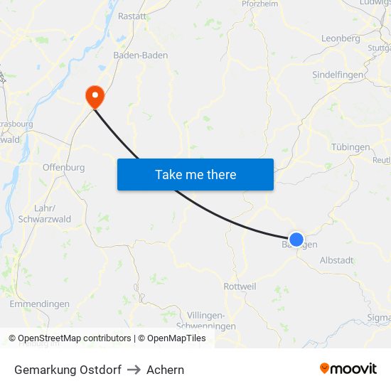 Gemarkung Ostdorf to Achern map