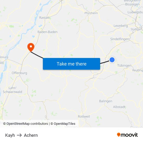 Kayh to Achern map