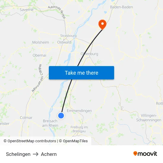 Schelingen to Achern map