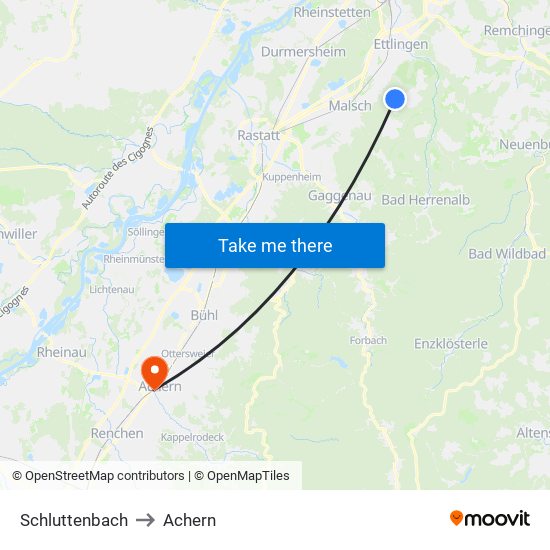 Schluttenbach to Achern map