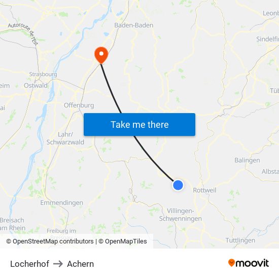 Locherhof to Achern map