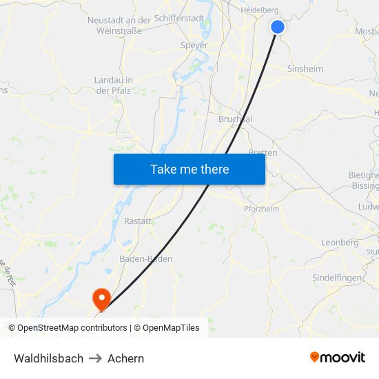 Waldhilsbach to Achern map