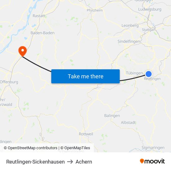 Reutlingen-Sickenhausen to Achern map