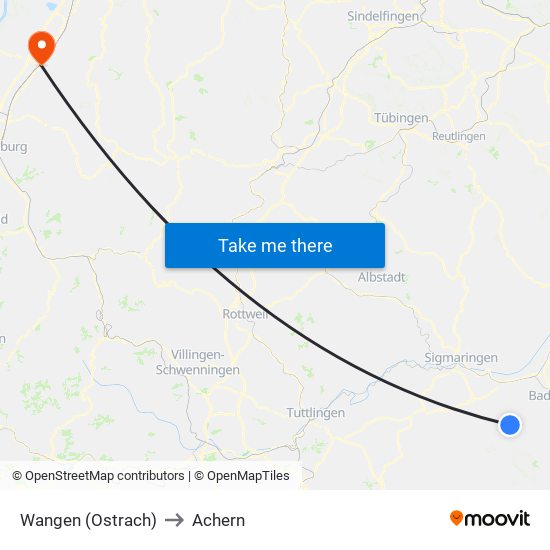 Wangen (Ostrach) to Achern map