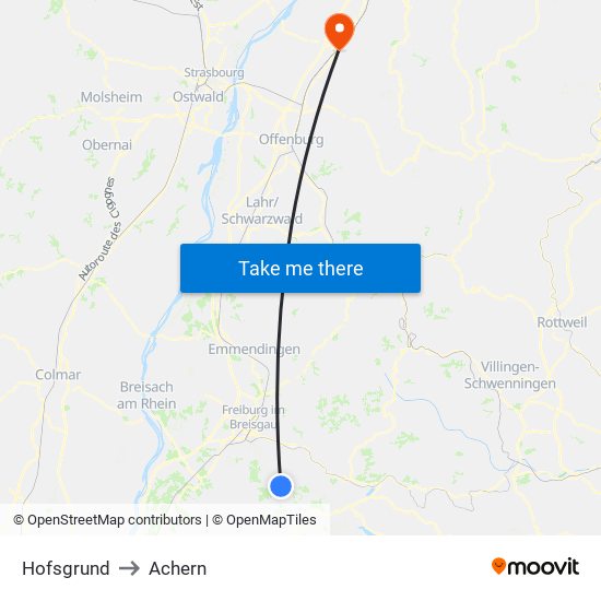 Hofsgrund to Achern map