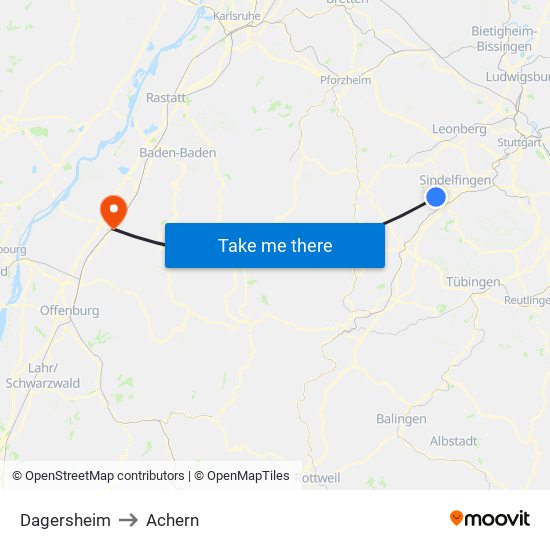 Dagersheim to Achern map