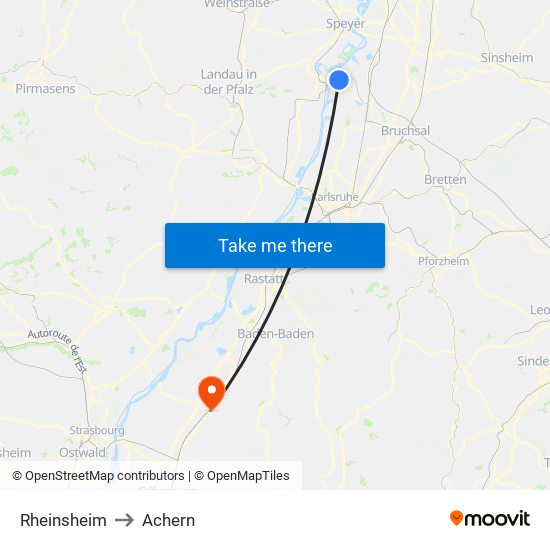 Rheinsheim to Achern map