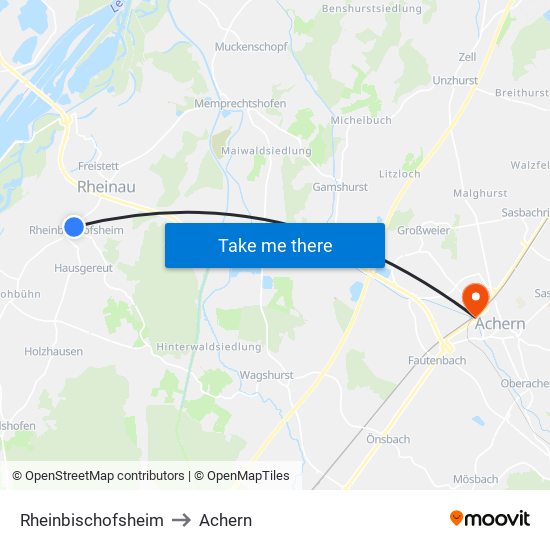 Rheinbischofsheim to Achern map