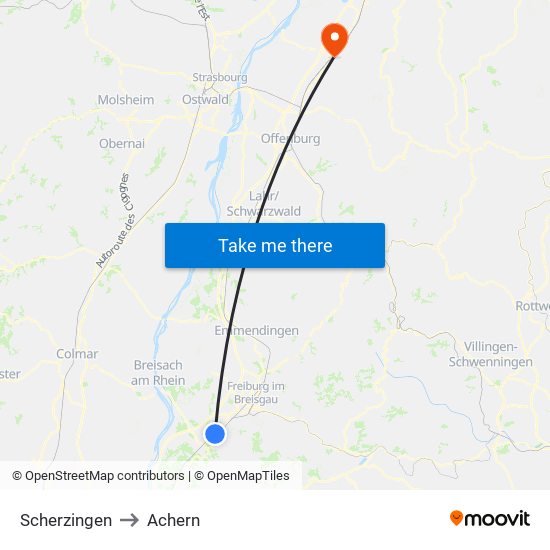 Scherzingen to Achern map