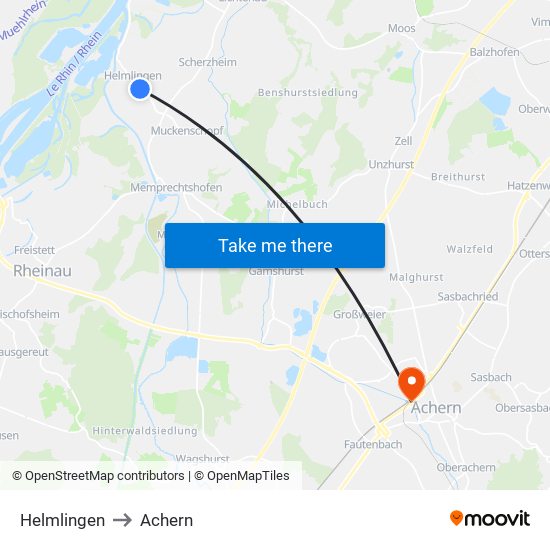 Helmlingen to Achern map