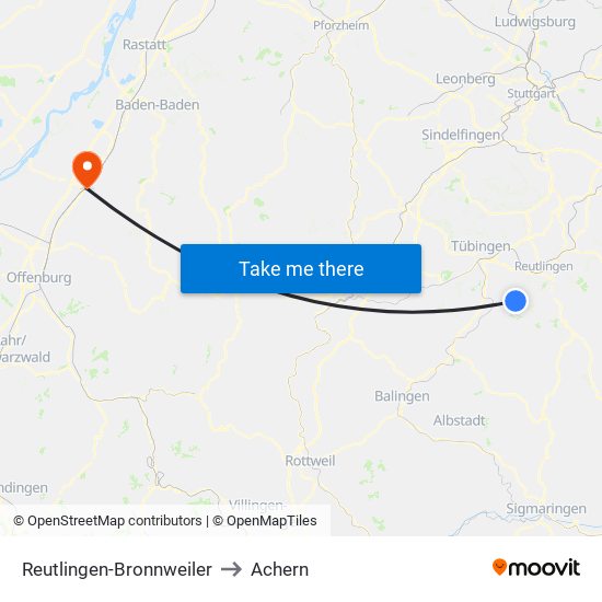 Reutlingen-Bronnweiler to Achern map