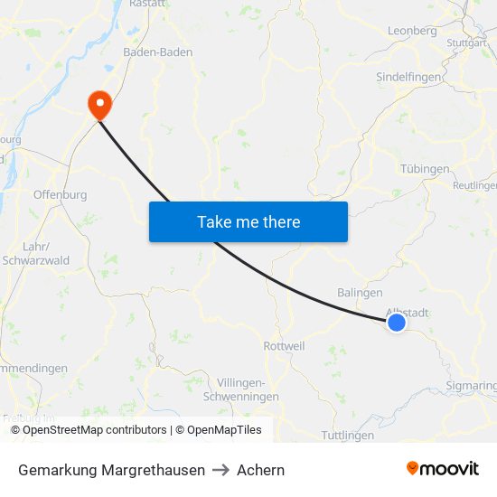 Gemarkung Margrethausen to Achern map