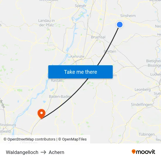 Waldangelloch to Achern map