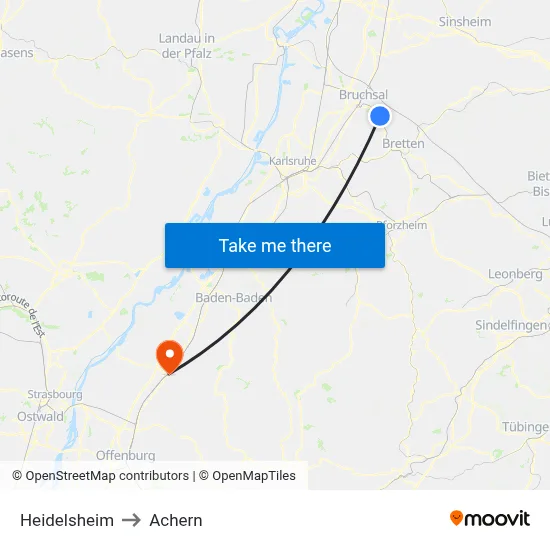 Heidelsheim to Achern map