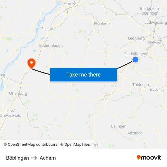 Böblingen to Achern map