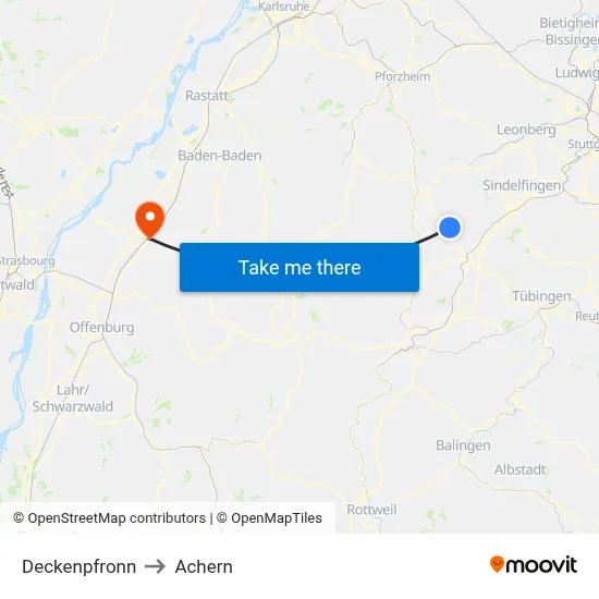 Deckenpfronn to Achern map