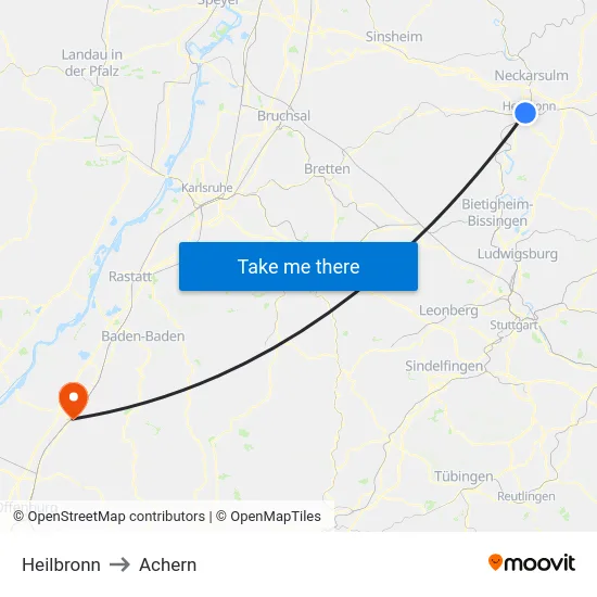 Heilbronn to Achern map