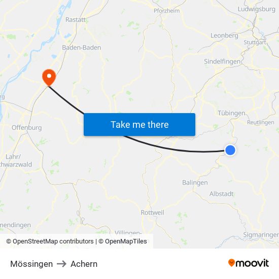 Mössingen to Achern map