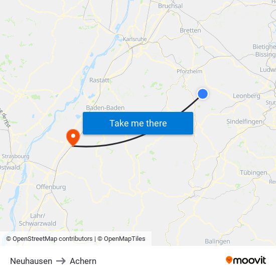 Neuhausen to Achern map