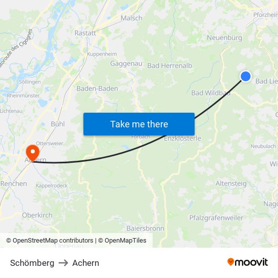 Schömberg to Achern map