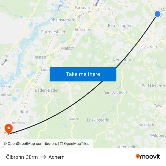 Ölbronn-Dürrn to Achern map