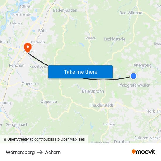 Wörnersberg to Achern map