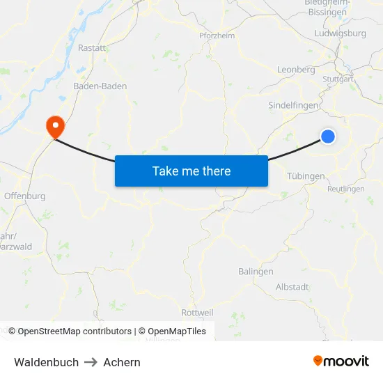 Waldenbuch to Achern map