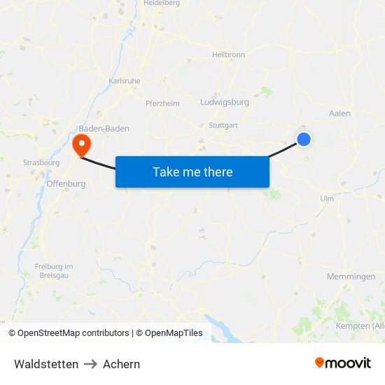 Waldstetten to Achern map