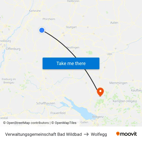 Verwaltungsgemeinschaft Bad Wildbad to Wolfegg map