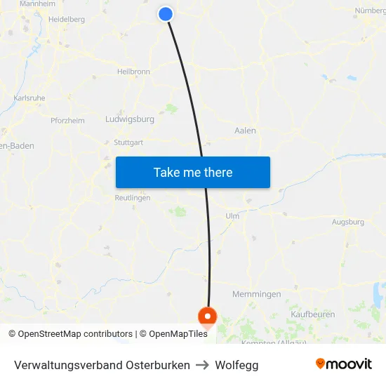 Verwaltungsverband Osterburken to Wolfegg map
