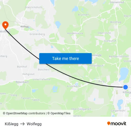 Kißlegg to Wolfegg map