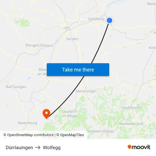 Dürrlauingen to Wolfegg map